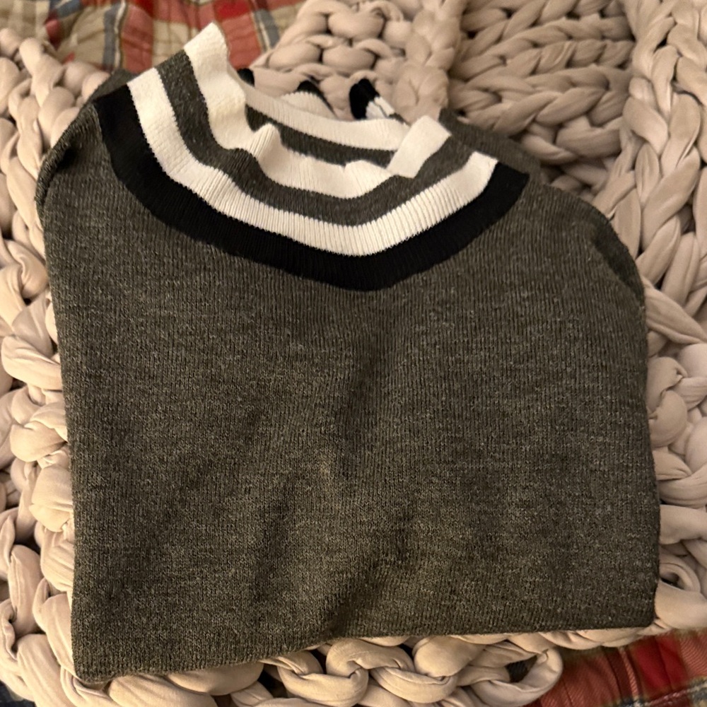 Women's Gray MT Sweater with Black and White Stripes